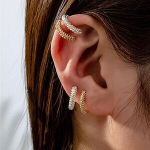 Gold Silver 4pc Textured Ear Cuffs